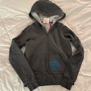Vintage PINK Victoria's Secret Charcoal Hoodie with Blue Emblem